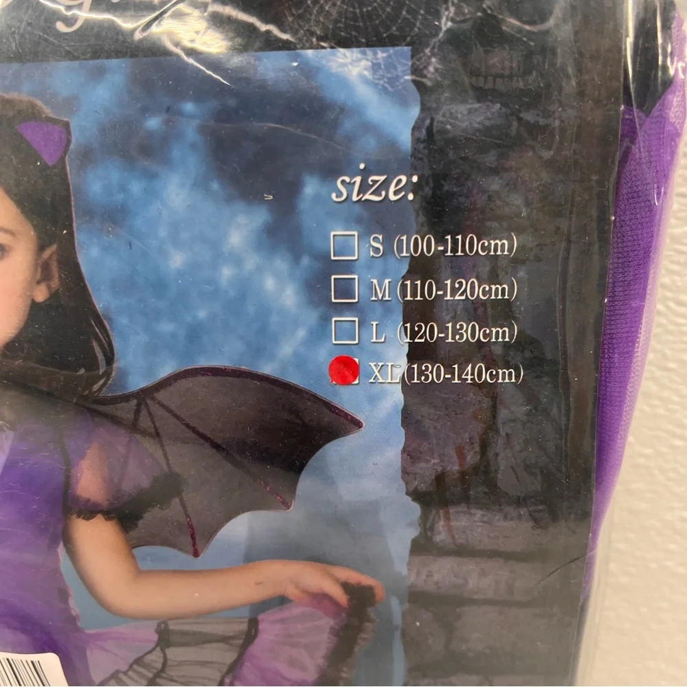 NWT Girls Bat Witch‎ Costume Halloween Cosplay Fancy Dress Up with Bat Wings XL
